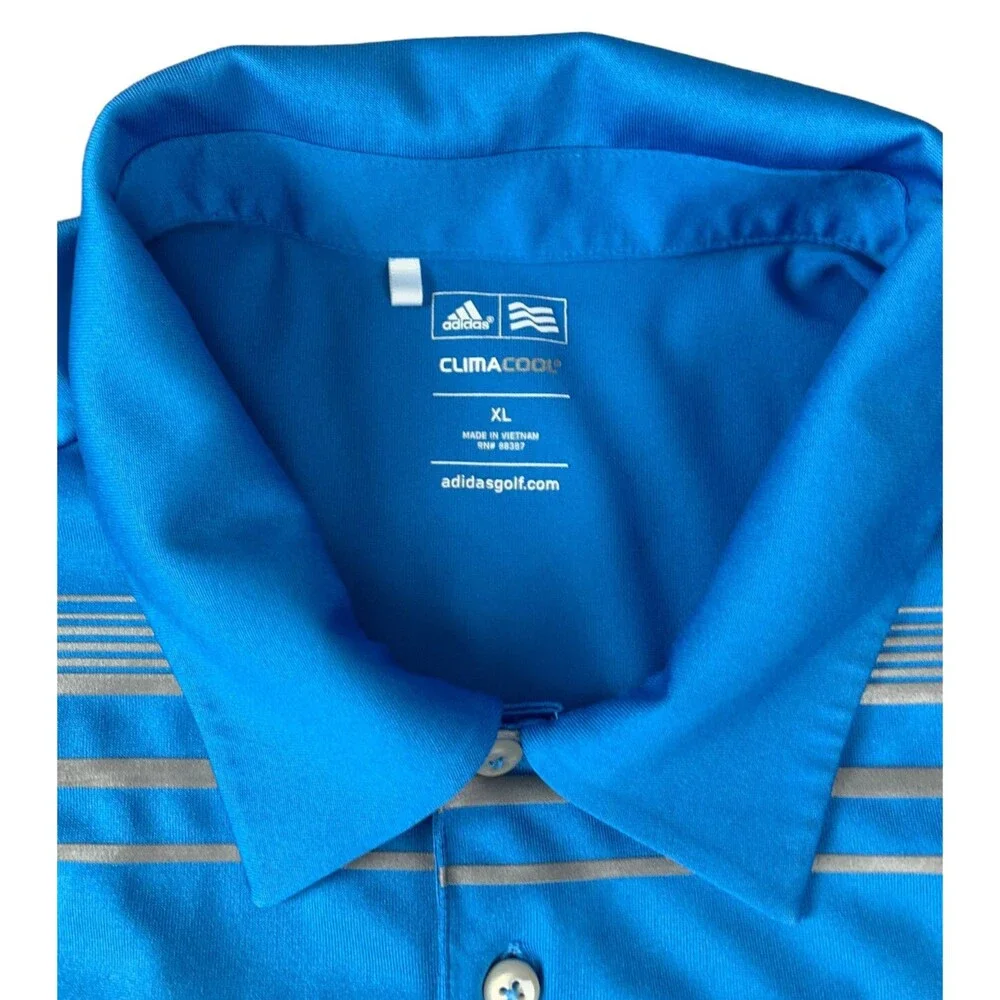 Adidas Golf Men's Polo Shirt ClimaCool, Blue Striped, Moisture Wicking, Size XL